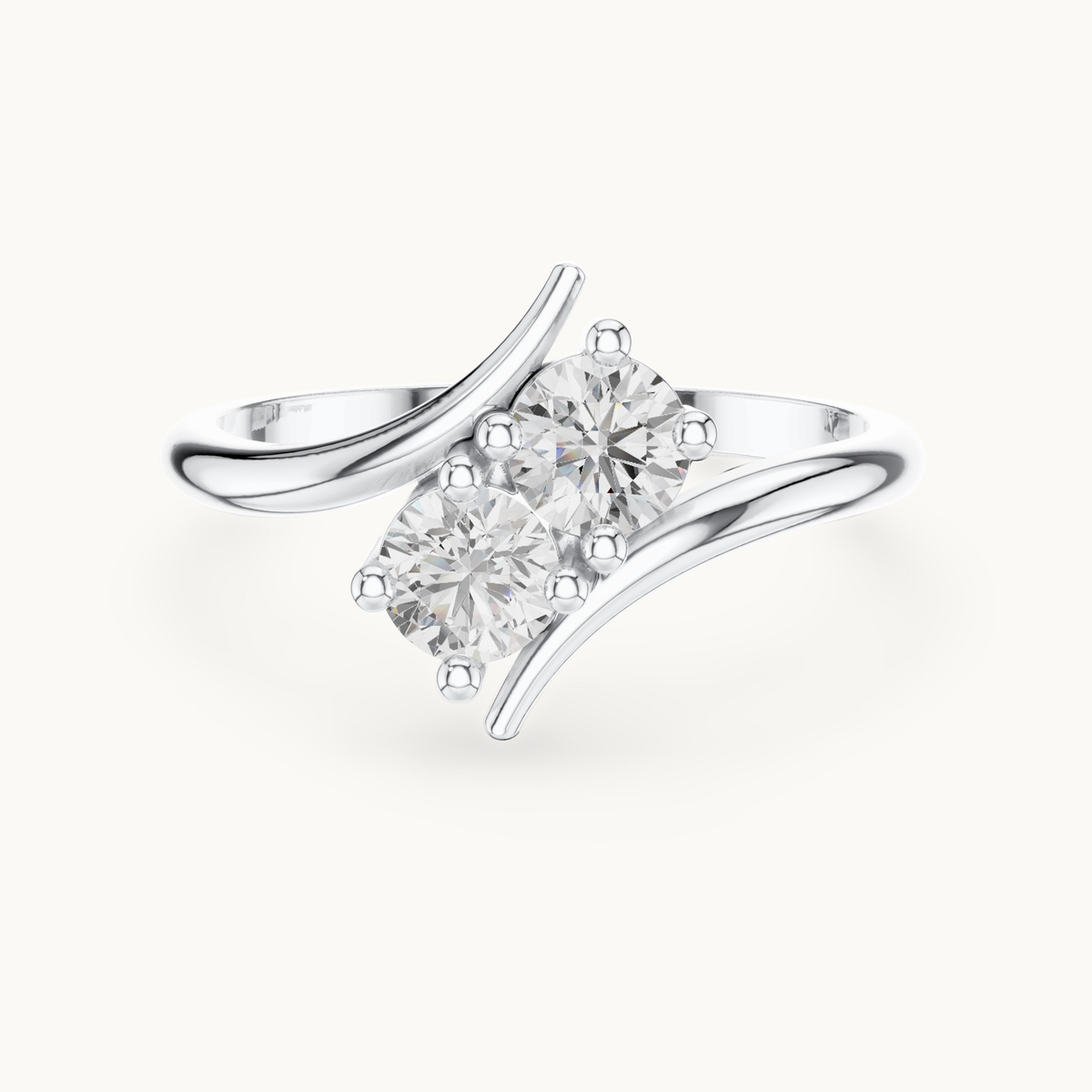 Round lab-grown diamond toi et moi ring in 14K white gold, 0.60 CT TW, view 4