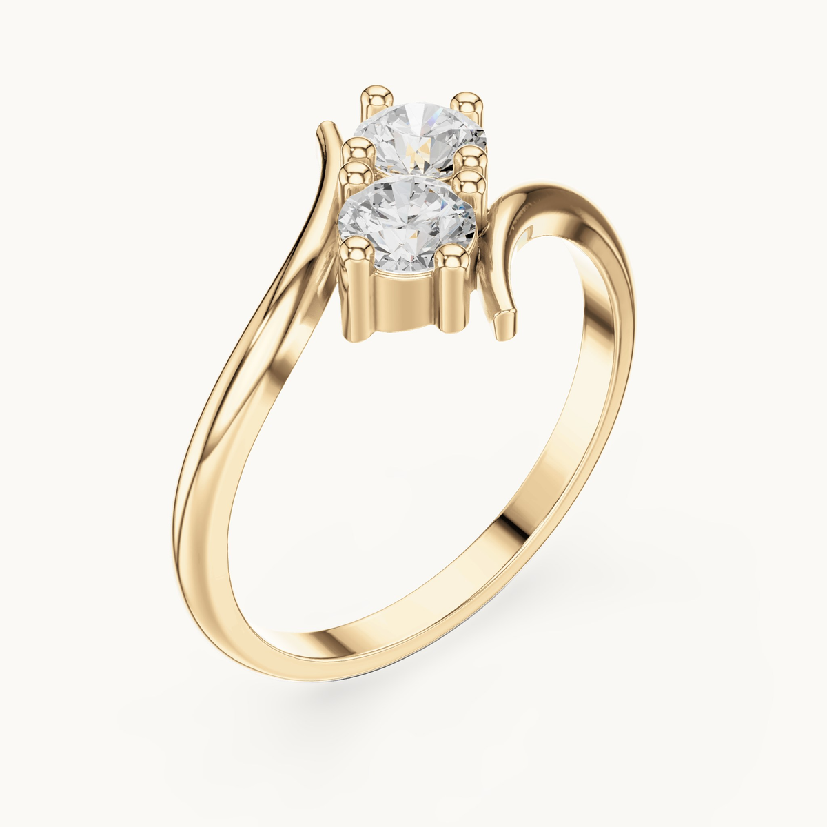 Round lab-grown diamond toi et moi ring in 14K yellow gold, 0.60 CT TW, view 2