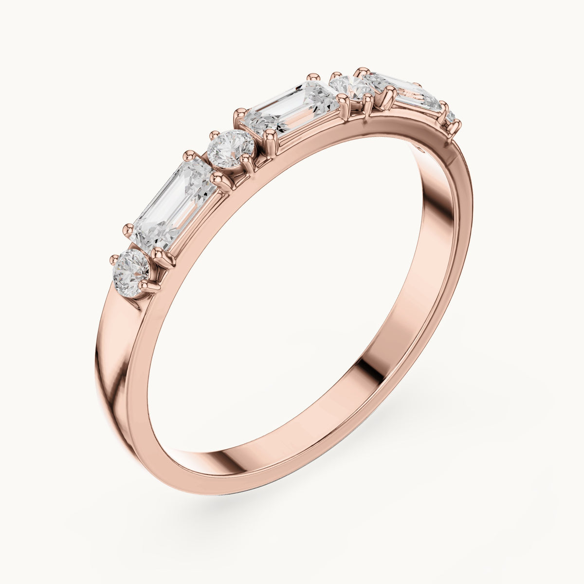 Emerald-cut and round lab-grown diamond east-west anniversary band in rose gold, 0.36 CT TW, view 2