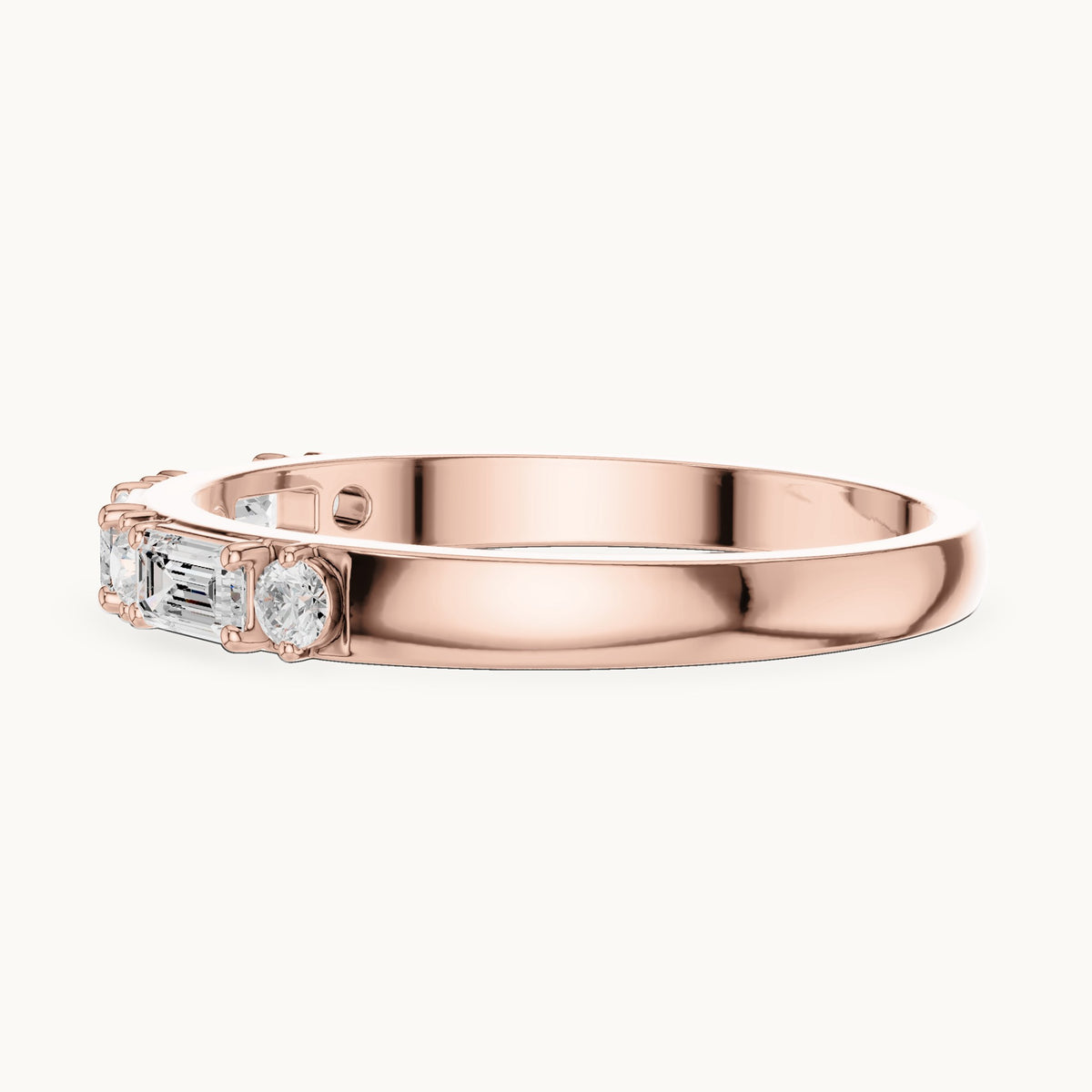 Emerald-cut and round lab-grown diamond east-west anniversary band in rose gold, 0.36 CT TW, view 3