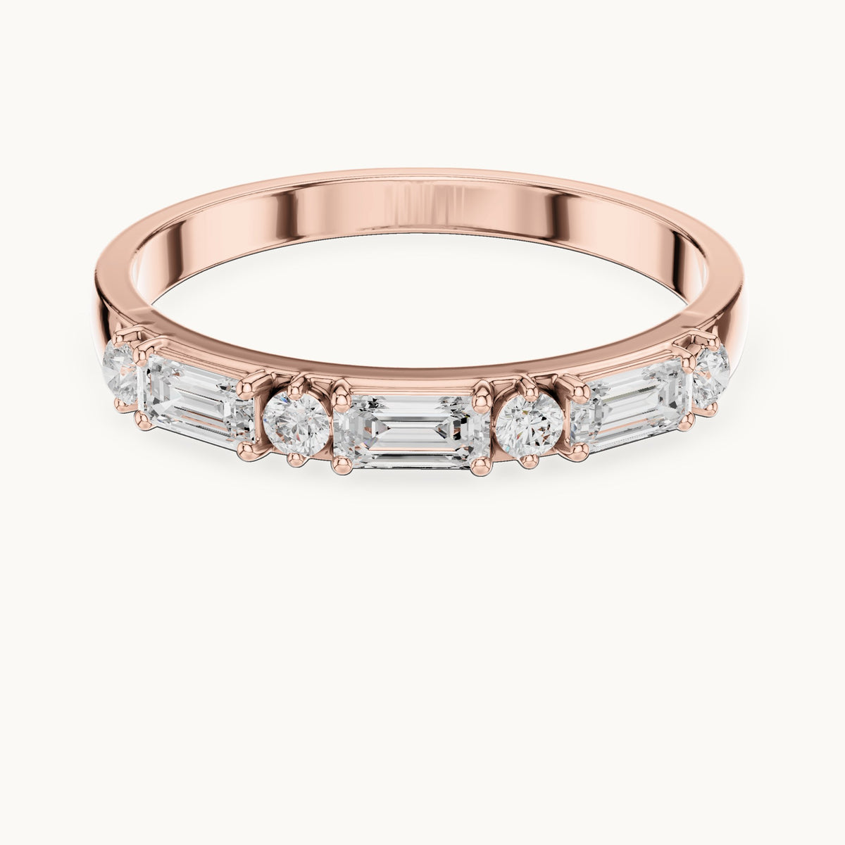 Emerald-cut and round lab-grown diamond east-west anniversary band in rose gold, 0.36 CT TW, view 4