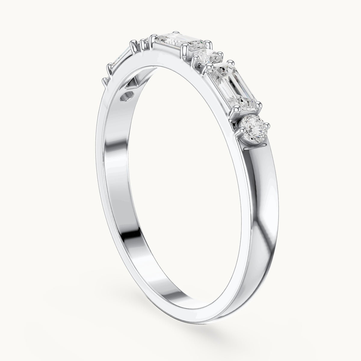 Emerald-cut and round lab-grown diamond east-west anniversary band in white gold, 0.36 CT TW, view 1
