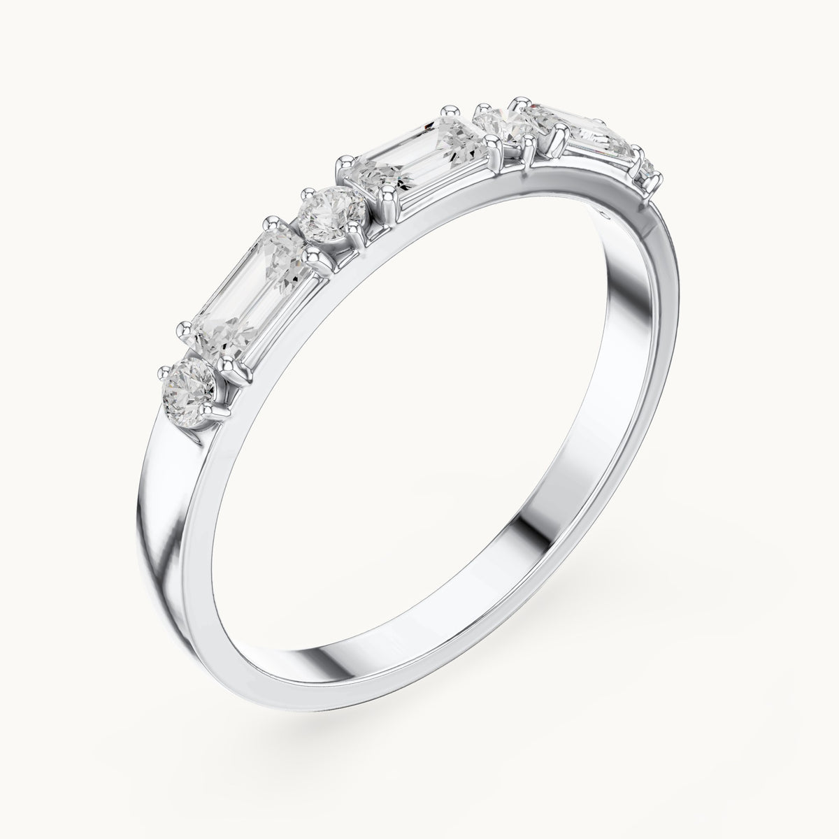 Emerald-cut and round lab-grown diamond east-west anniversary band in white gold, 0.36 CT TW, view 2