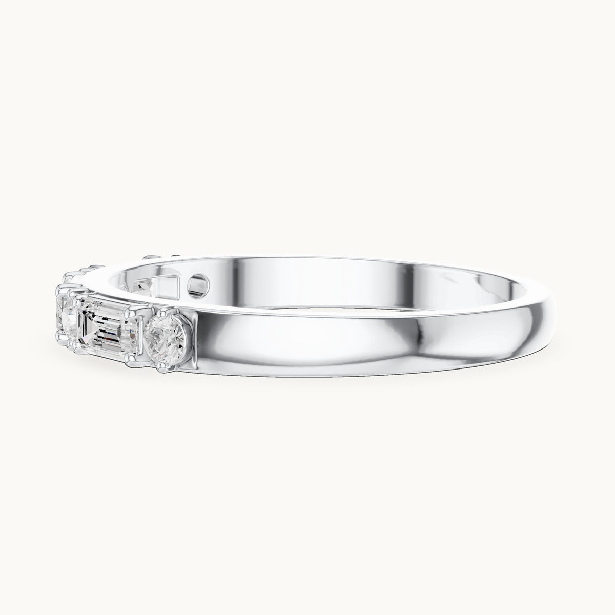 Emerald-cut and round lab-grown diamond east-west anniversary band in white gold, 0.36 CT TW, view 3