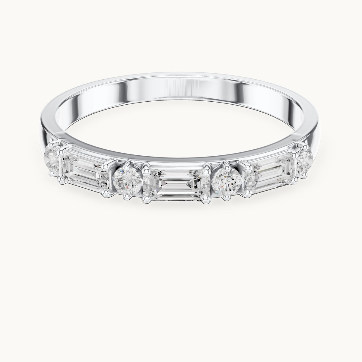 Emerald-cut and round lab-grown diamond east-west anniversary band in white gold, 0.36 CT TW, view 4
