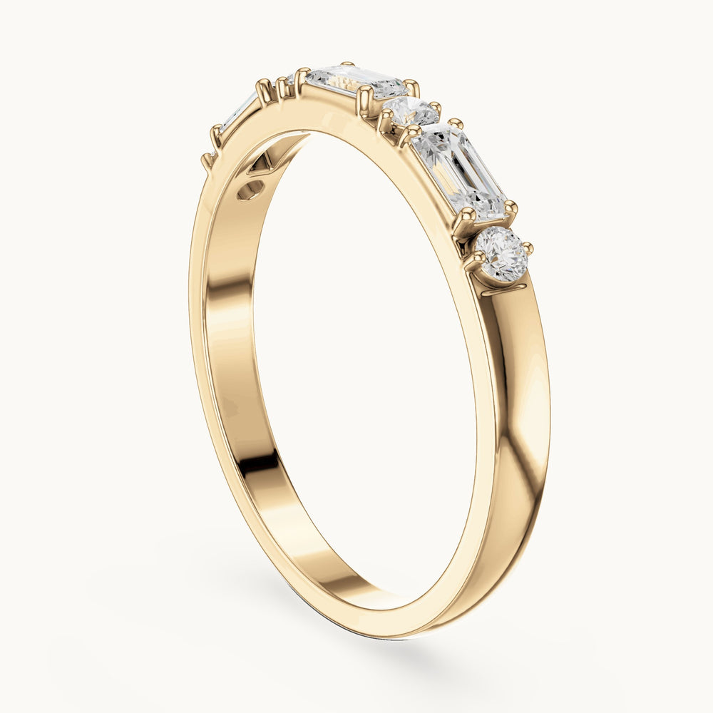 Emerald-cut and round lab-grown diamond east-west anniversary band in yellow gold, 0.36 CT TW, view 1