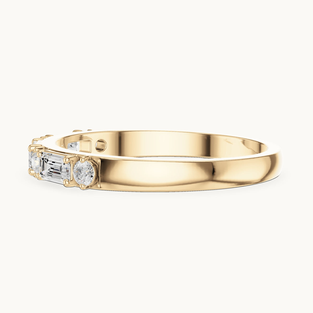 Emerald-cut and round lab-grown diamond east-west anniversary band in yellow gold, 0.36 CT TW, view 3