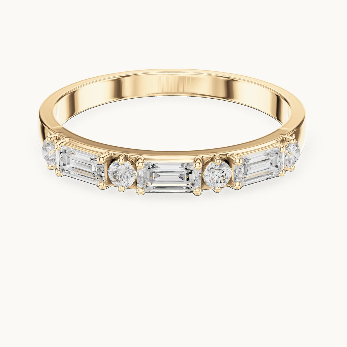 Emerald-cut and round lab-grown diamond east-west anniversary band in yellow gold, 0.36 CT TW, view 4