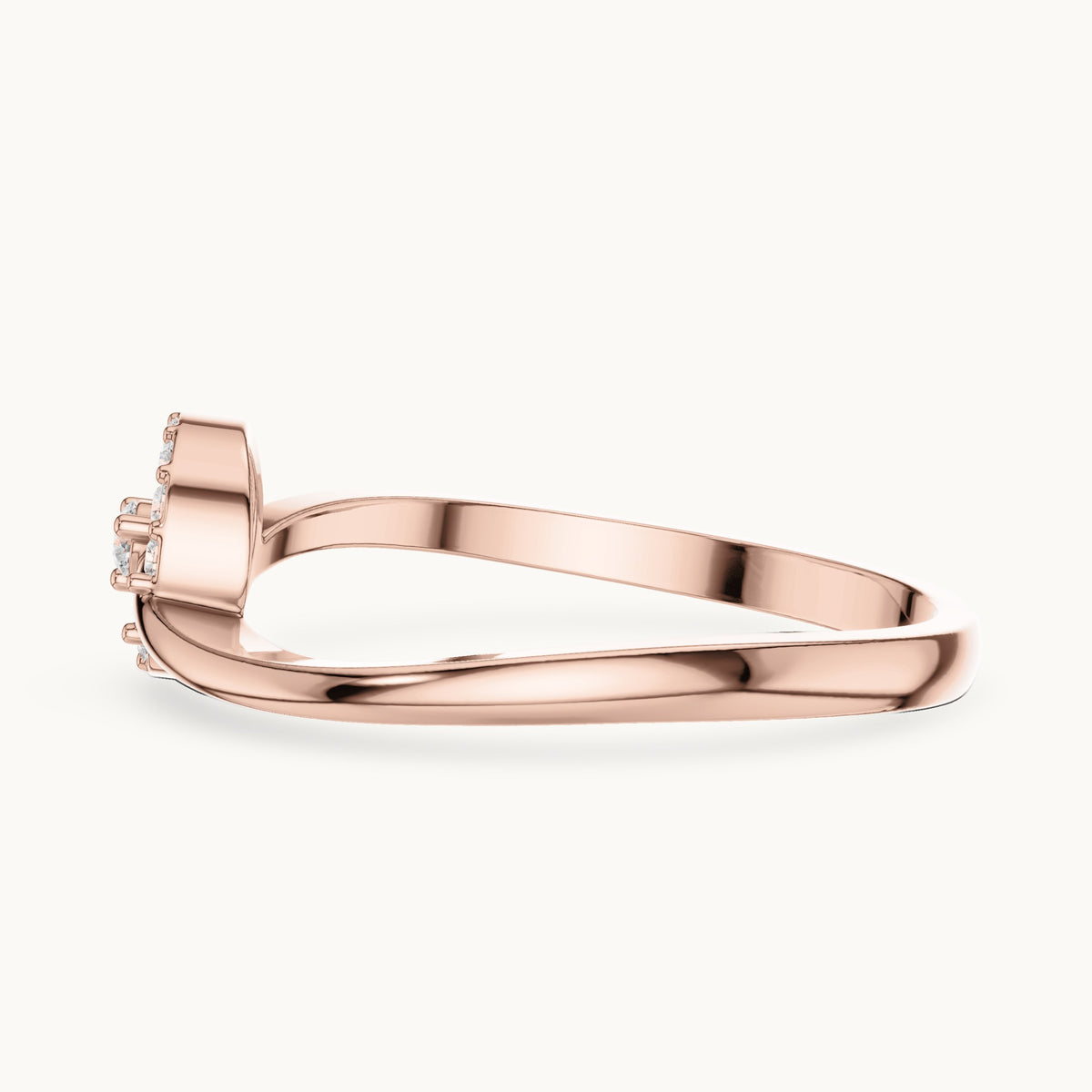 Round lab-grown diamond open halo swirl ring in rose gold, 0.09 CT TW, view 3