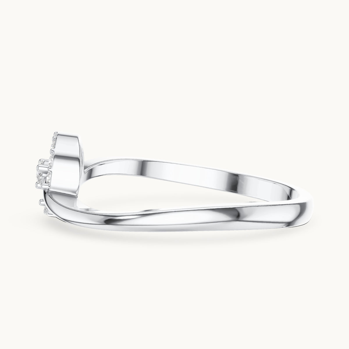 Round lab-grown diamond open halo swirl ring in white gold, 0.09 CT TW, view 3