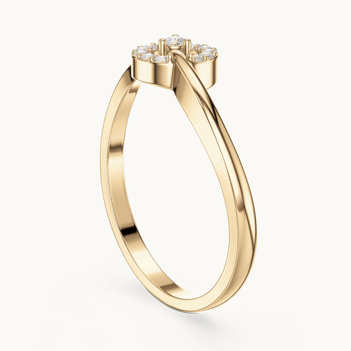 Round lab-grown diamond open halo swirl ring in yellow gold, 0.09 CT TW, view 1