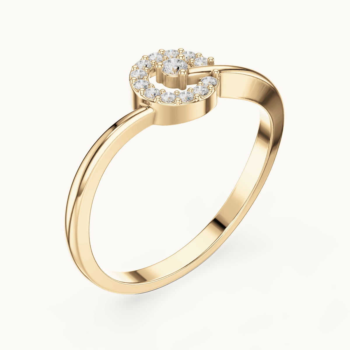 Round lab-grown diamond open halo swirl ring in yellow gold, 0.09 CT TW, view 2