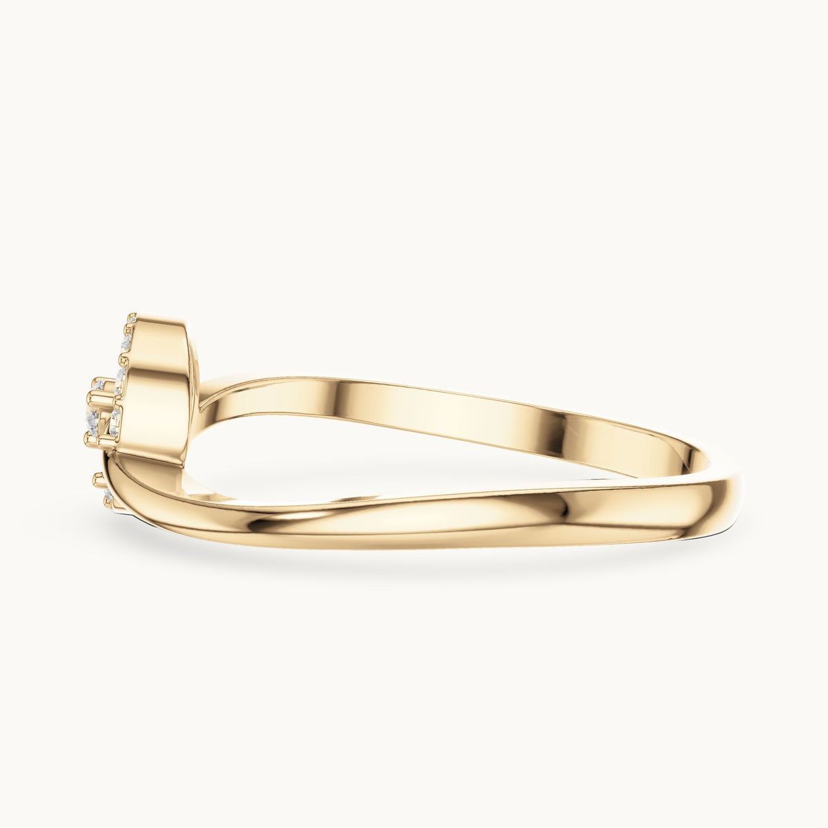 Round lab-grown diamond open halo swirl ring in yellow gold, 0.09 CT TW, view 3