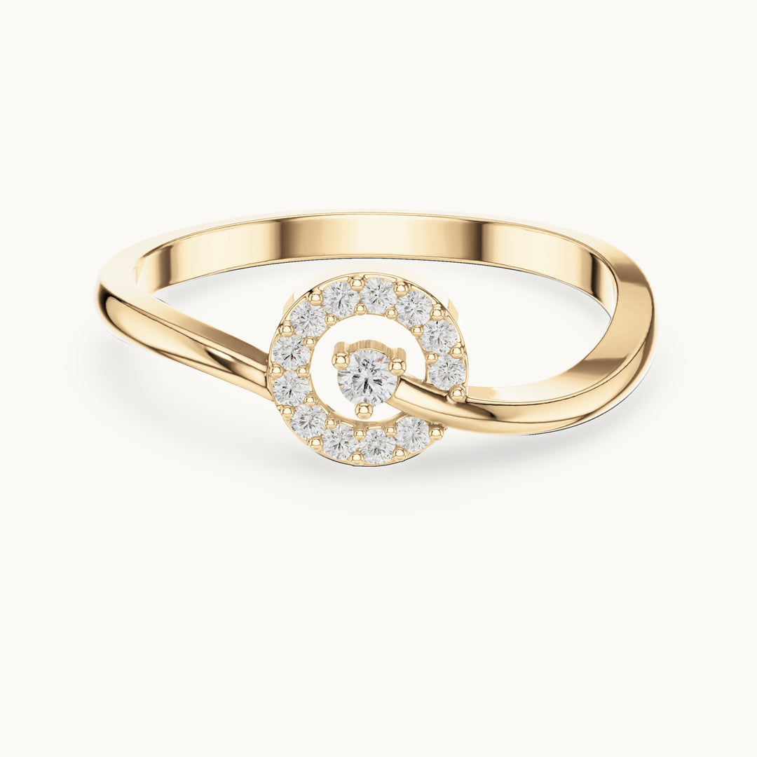 Round lab-grown diamond open halo swirl ring in yellow gold, 0.09 CT TW, view 4
