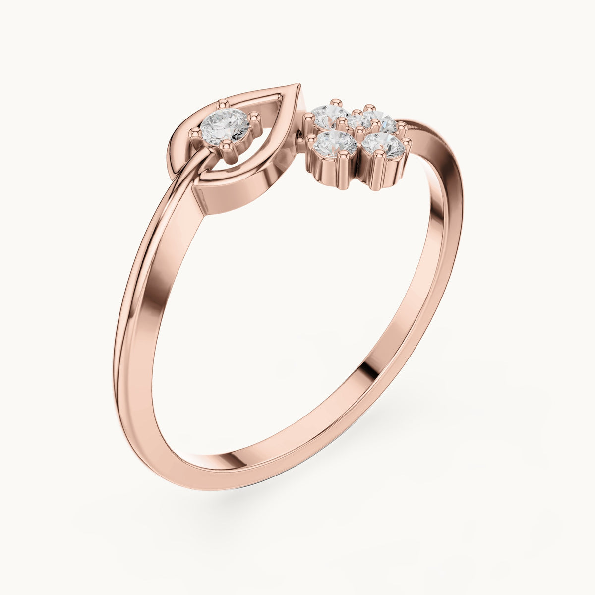 Round lab-grown diamond flower cluster bypass ring in rose gold, 0.12 CT TW, view 2