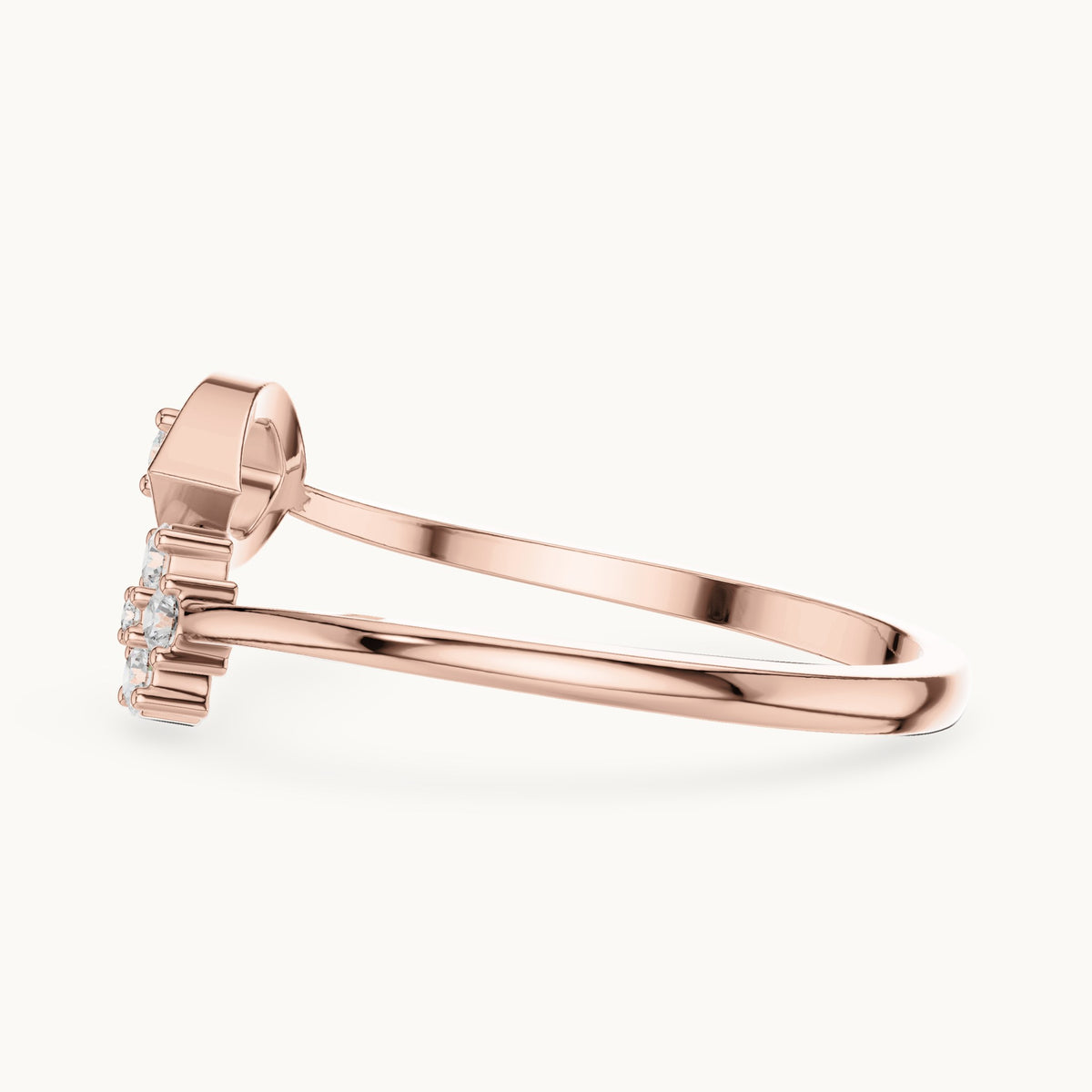 Round lab-grown diamond flower cluster bypass ring in rose gold, 0.12 CT TW, view 3