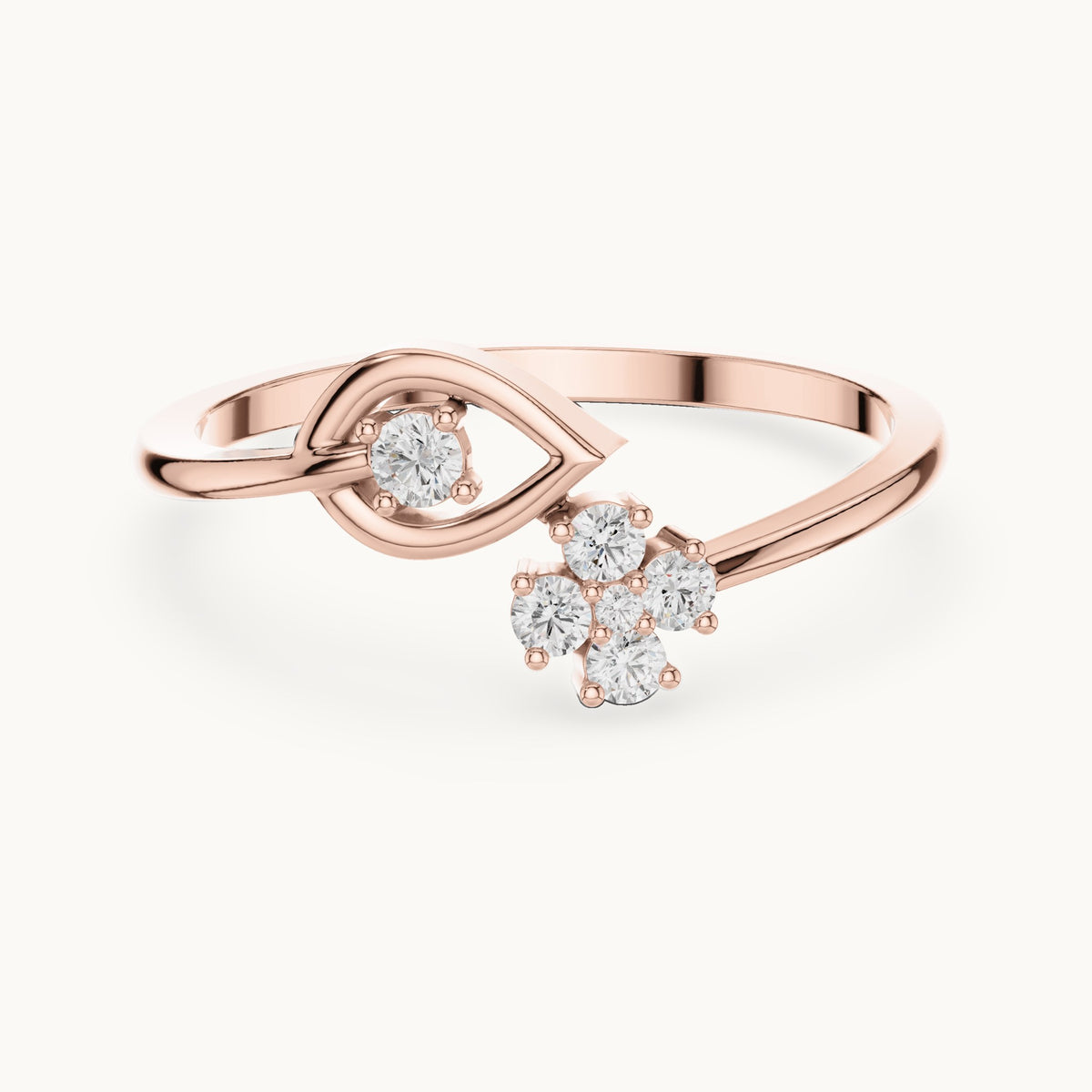 Round lab-grown diamond flower cluster bypass ring in rose gold, 0.12 CT TW, view 4