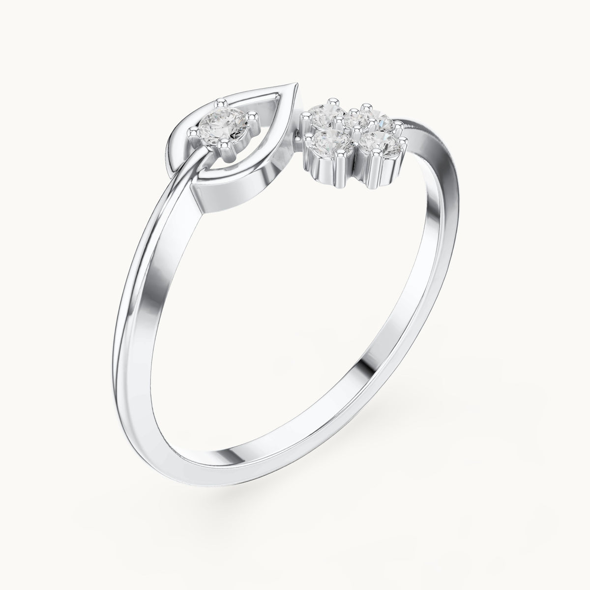 Round lab-grown diamond flower cluster bypass ring in white gold, 0.12 CT TW, view 2