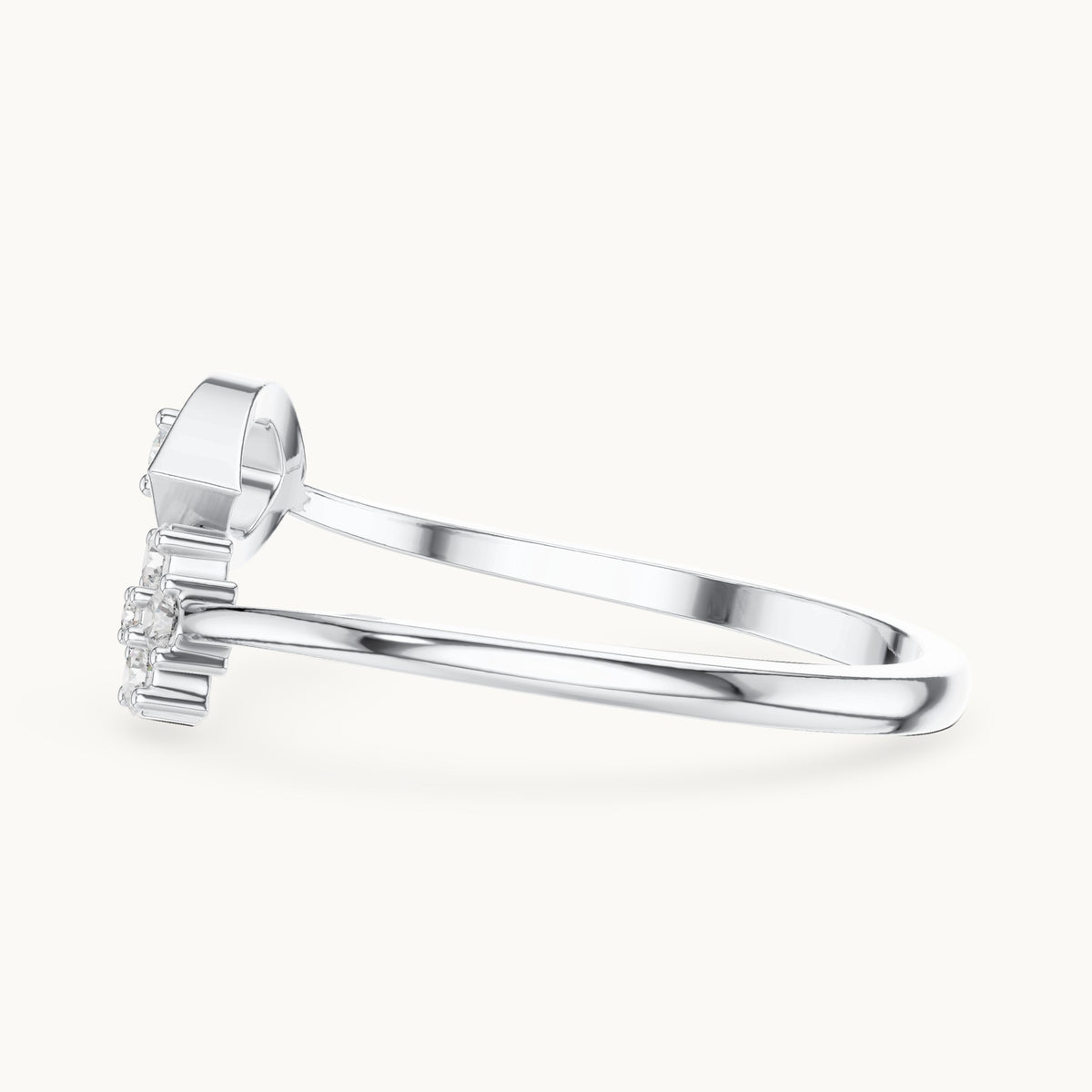 Round lab-grown diamond flower cluster bypass ring in white gold, 0.12 CT TW, view 3