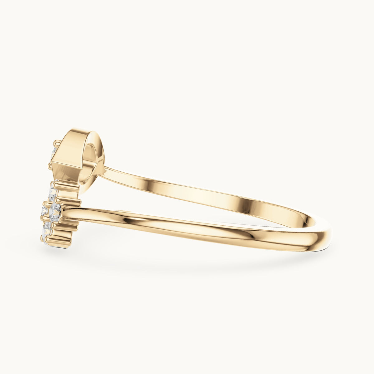 Round lab-grown diamond flower cluster bypass ring in yellow gold, 0.12 CT TW, view 3