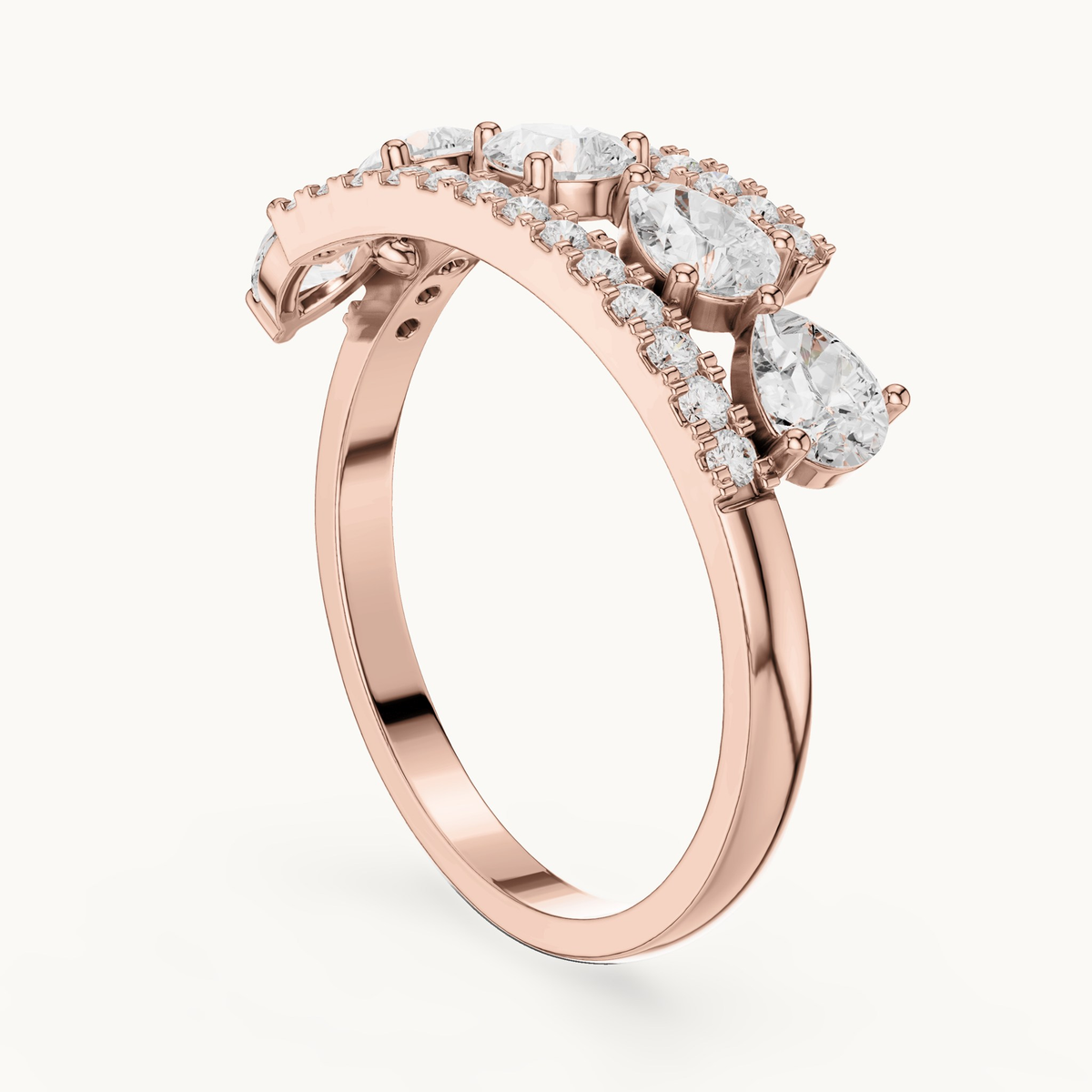 Pear and round lab-grown diamond statement ring in 14K rose gold, 0.84 CT TW, view 1