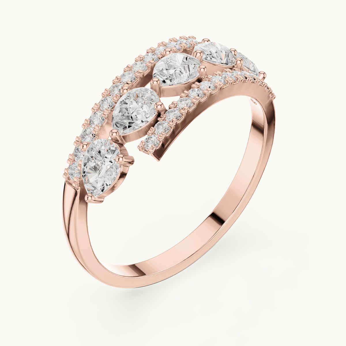 Pear and round lab-grown diamond statement ring in 14K rose gold, 0.84 CT TW, view 2