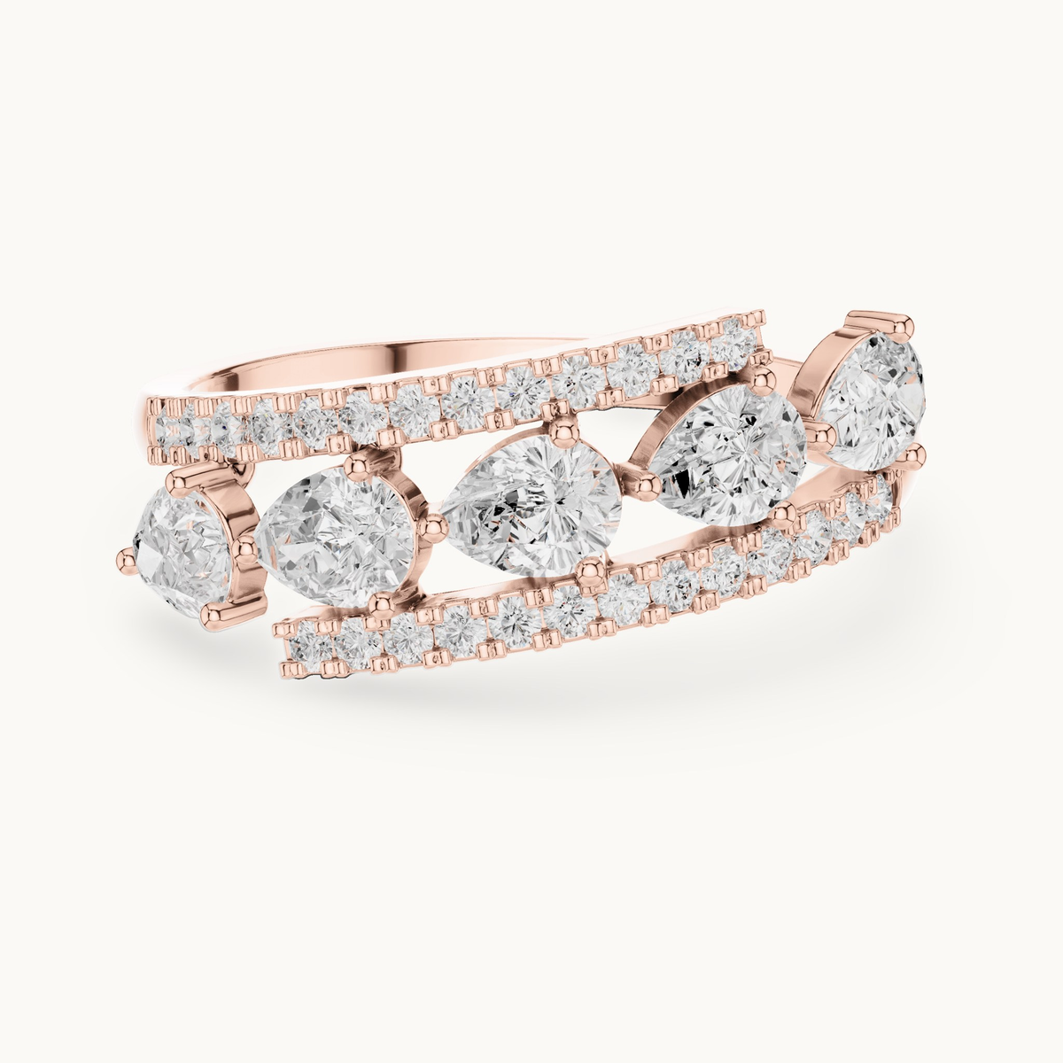 Pear and round lab-grown diamond statement ring in 14K rose gold, 0.84 CT TW, view 4