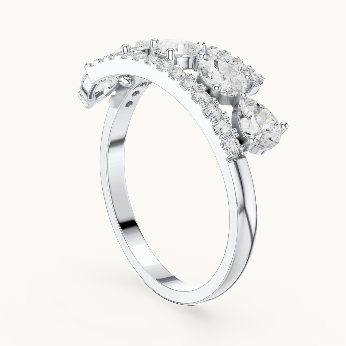 Pear and round lab-grown diamond statement ring in 14K white gold, 0.84 CT TW, view 1