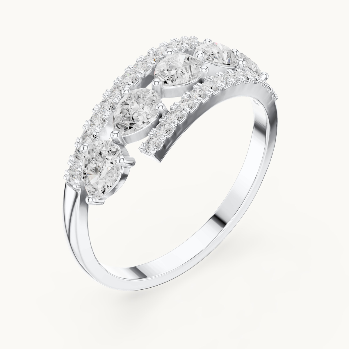 Pear and round lab-grown diamond statement ring in 14K white gold, 0.84 CT TW, view 2