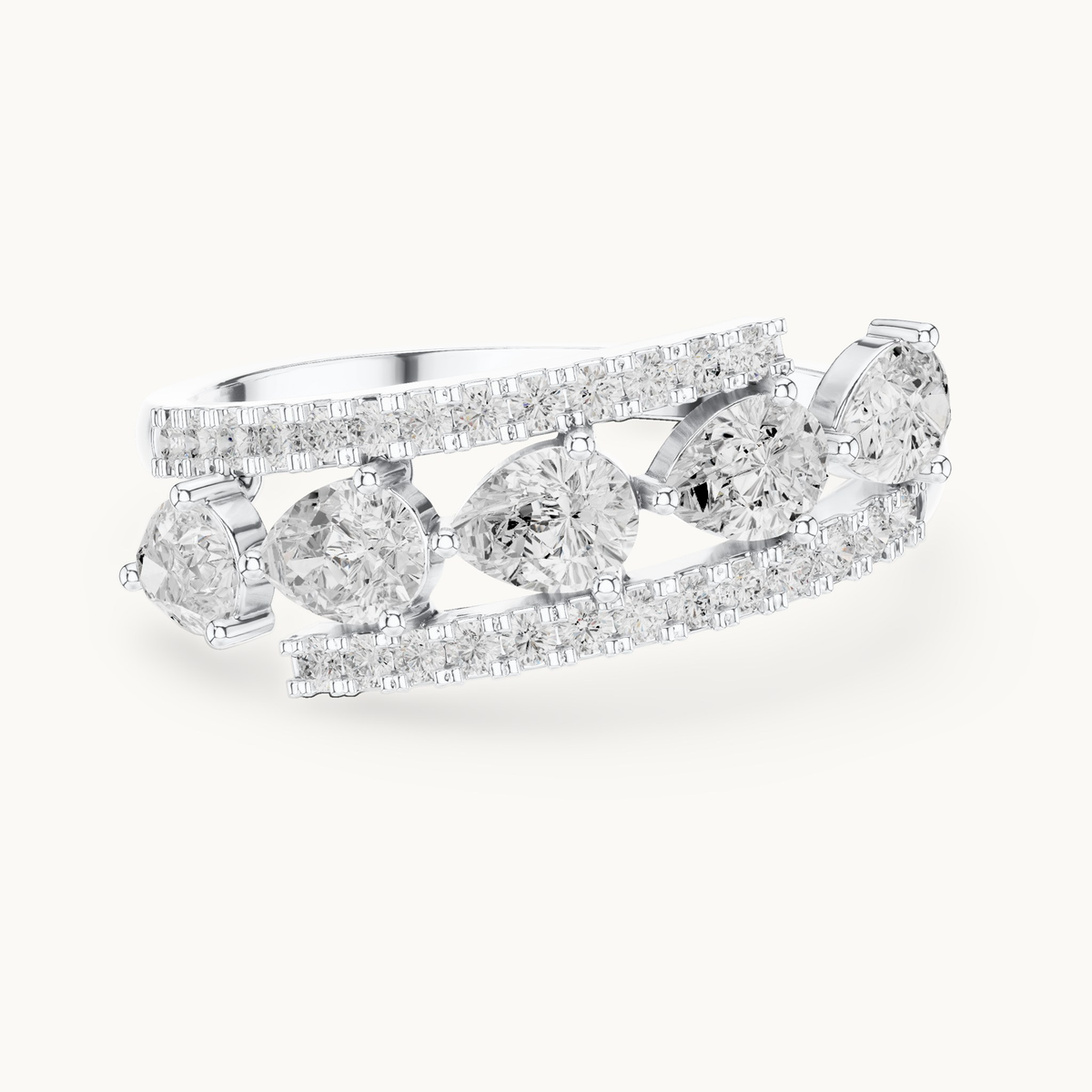Pear and round lab-grown diamond statement ring in 14K white gold, 0.84 CT TW, view 4