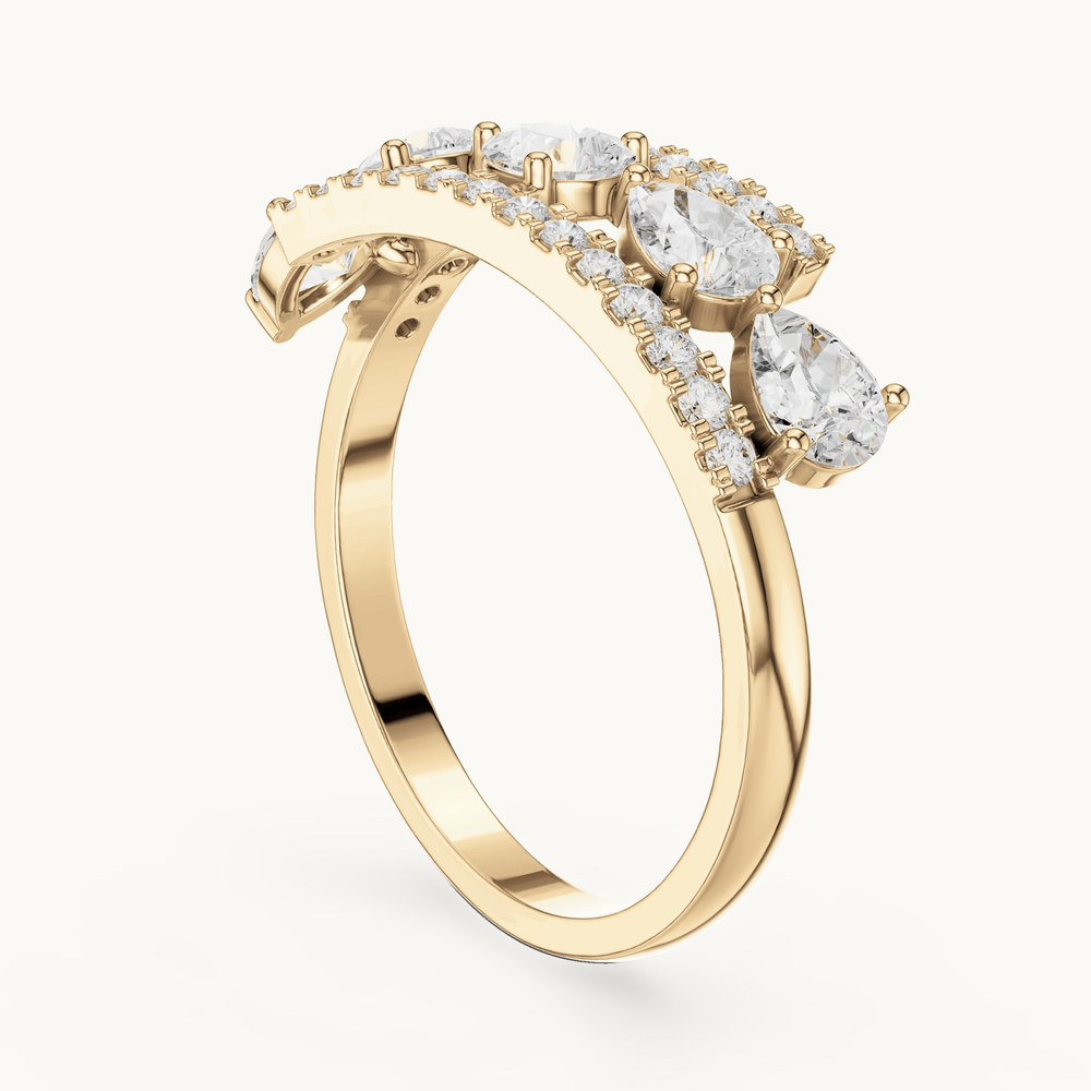 Pear and round lab-grown diamond statement ring in 14K yellow gold, 0.84 CT TW, view 1