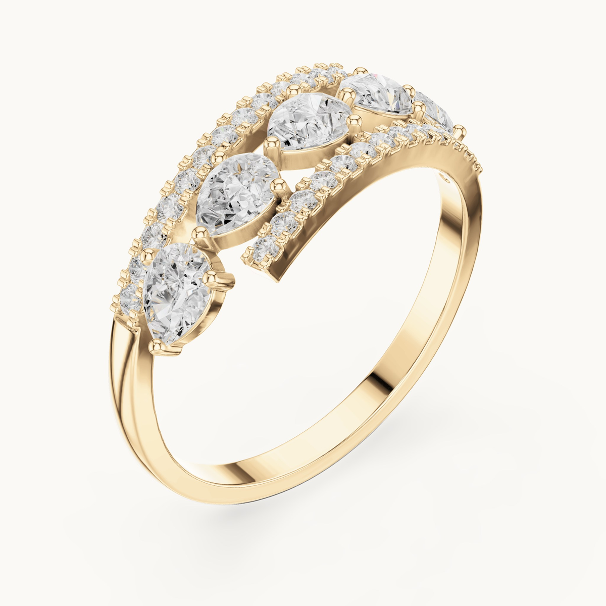Pear and round lab-grown diamond statement ring in 14K yellow gold, 0.84 CT TW, view 2