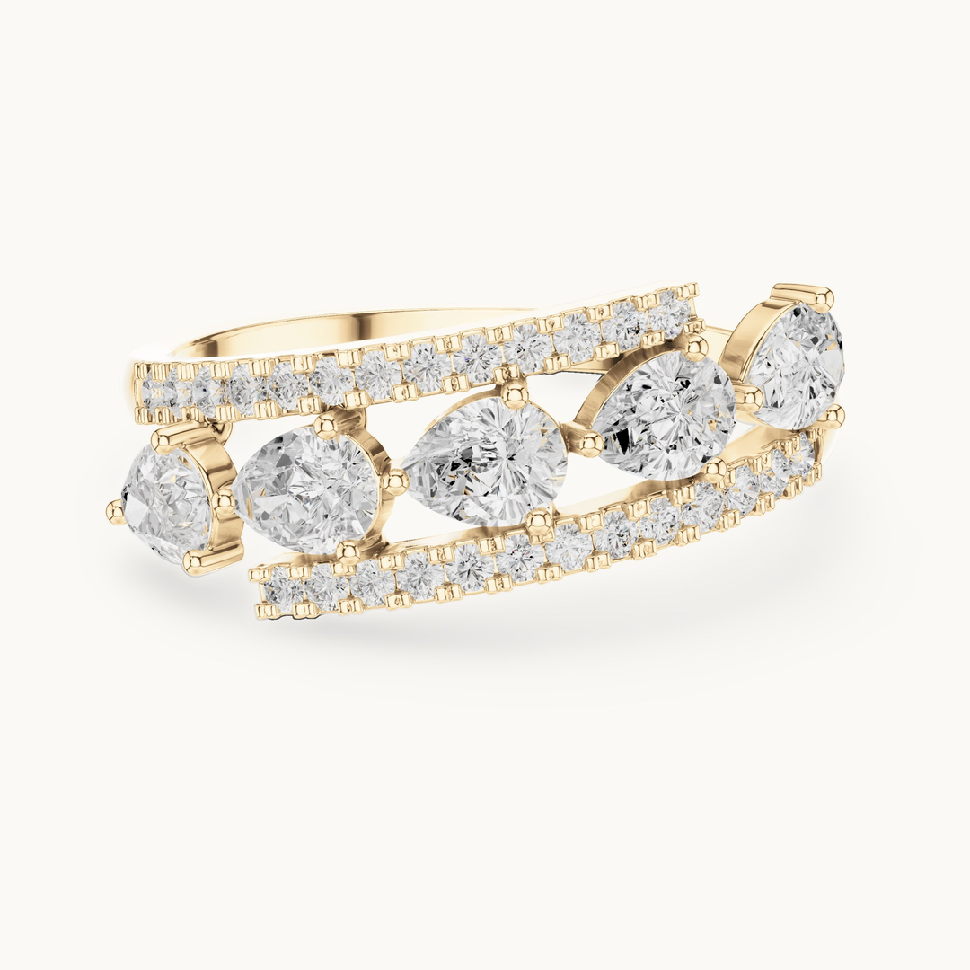 Pear and round lab-grown diamond statement ring in 14K yellow gold, 0.84 CT TW, view 4