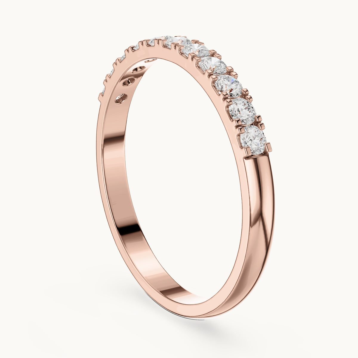 Round lab-grown diamond shared-prong half eternity band in rose gold, 0.275 CT TW, view 1