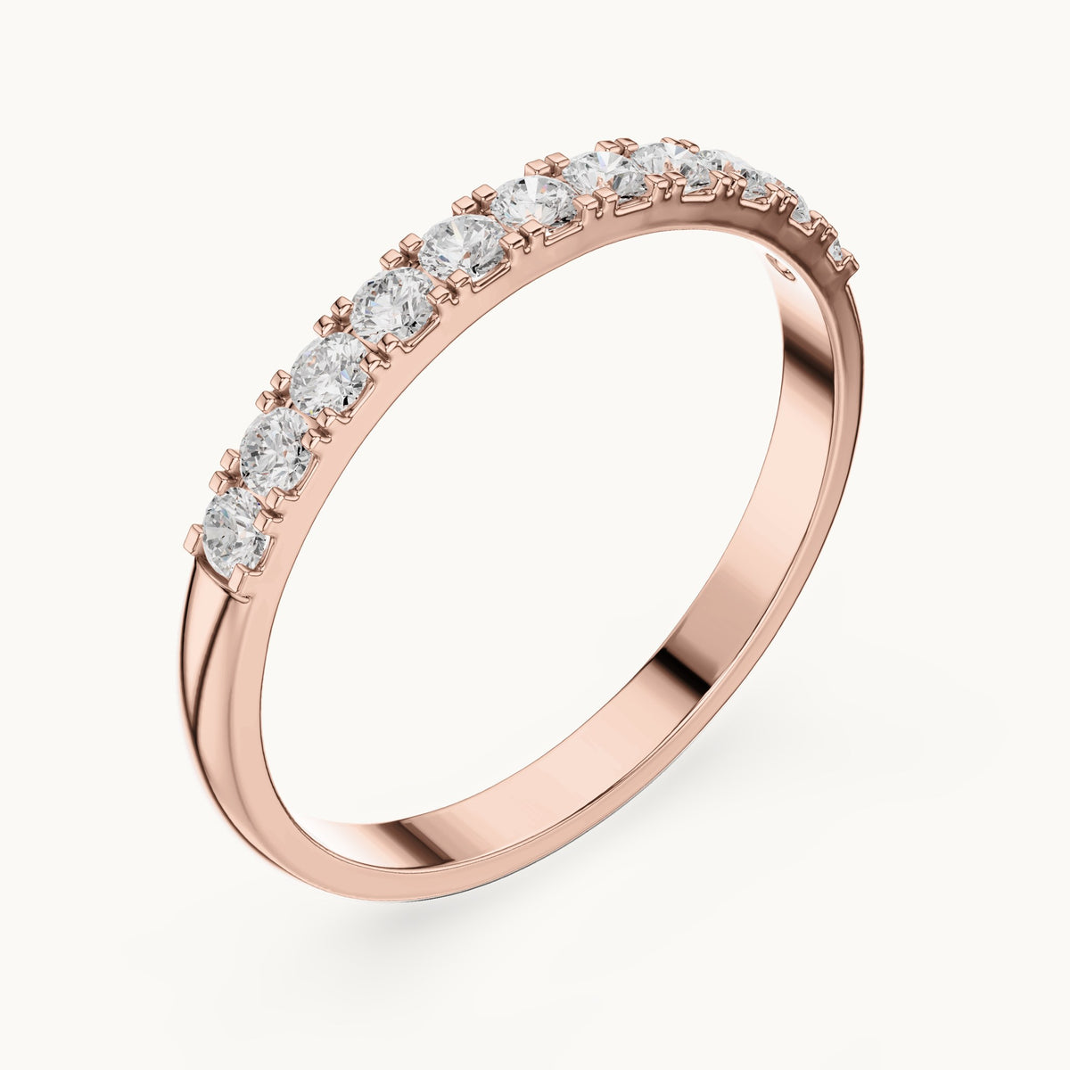 Round lab-grown diamond shared-prong half eternity band in rose gold, 0.275 CT TW, view 2