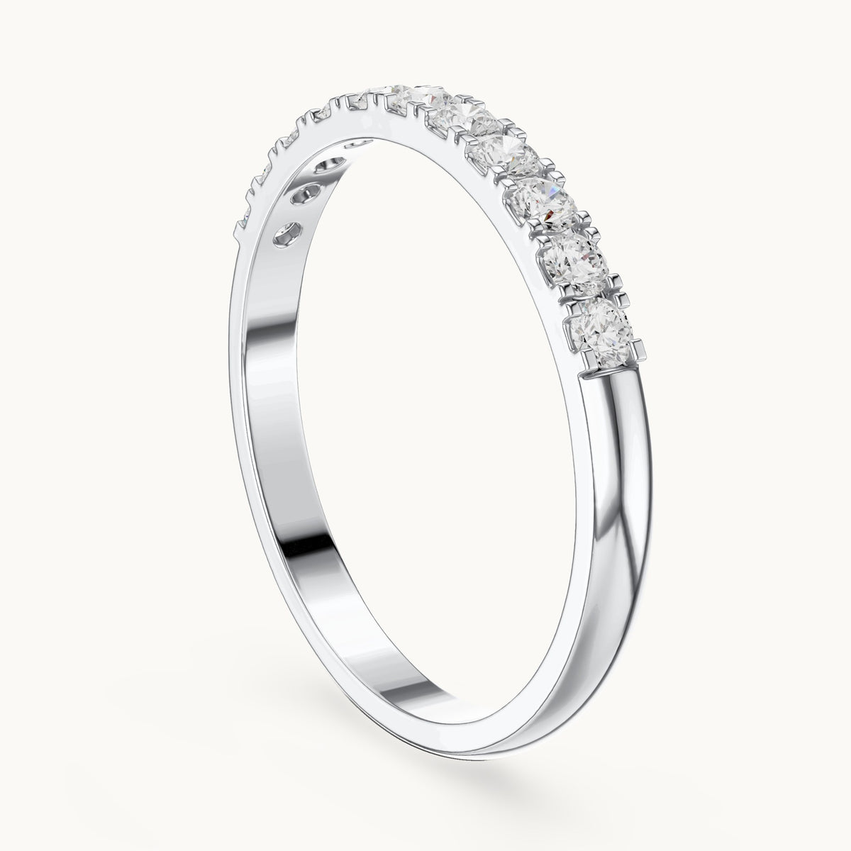 Round lab-grown diamond shared-prong half eternity band in white gold, 0.275 CT TW, view 1