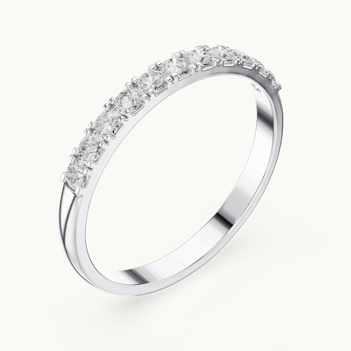 Round lab-grown diamond shared-prong half eternity band in white gold, 0.275 CT TW, view 2