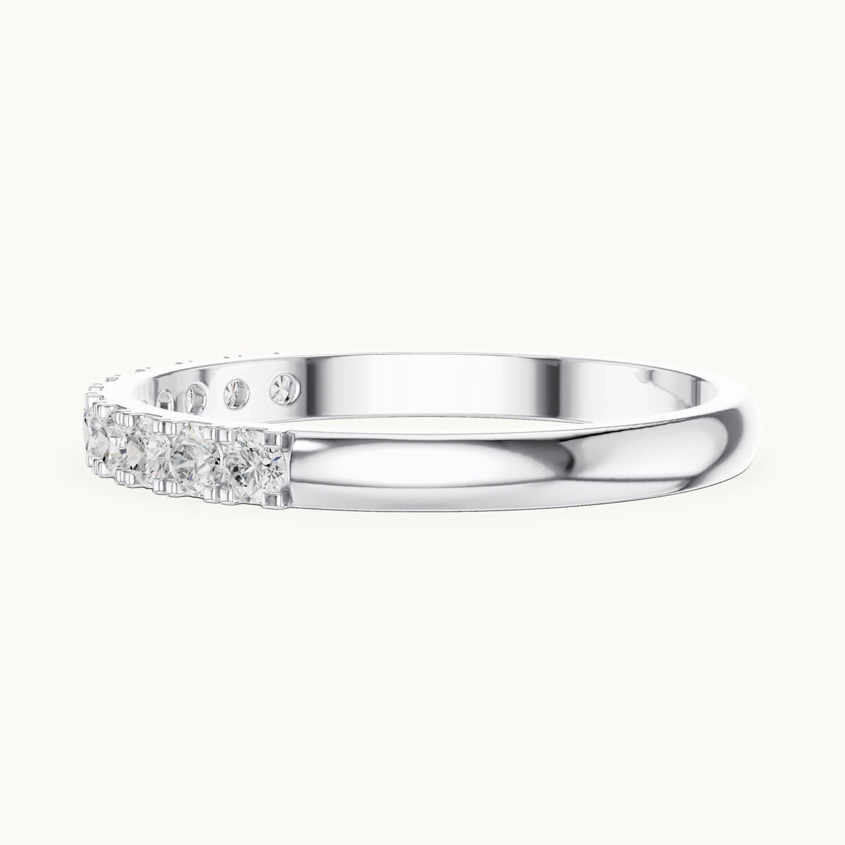 Round lab-grown diamond shared-prong half eternity band in white gold, 0.275 CT TW, view 3