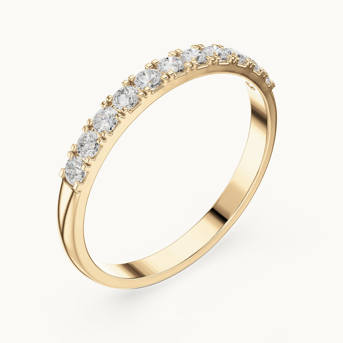 Round lab-grown diamond shared-prong half eternity band in yellow gold, 0.275 CT TW, view 2