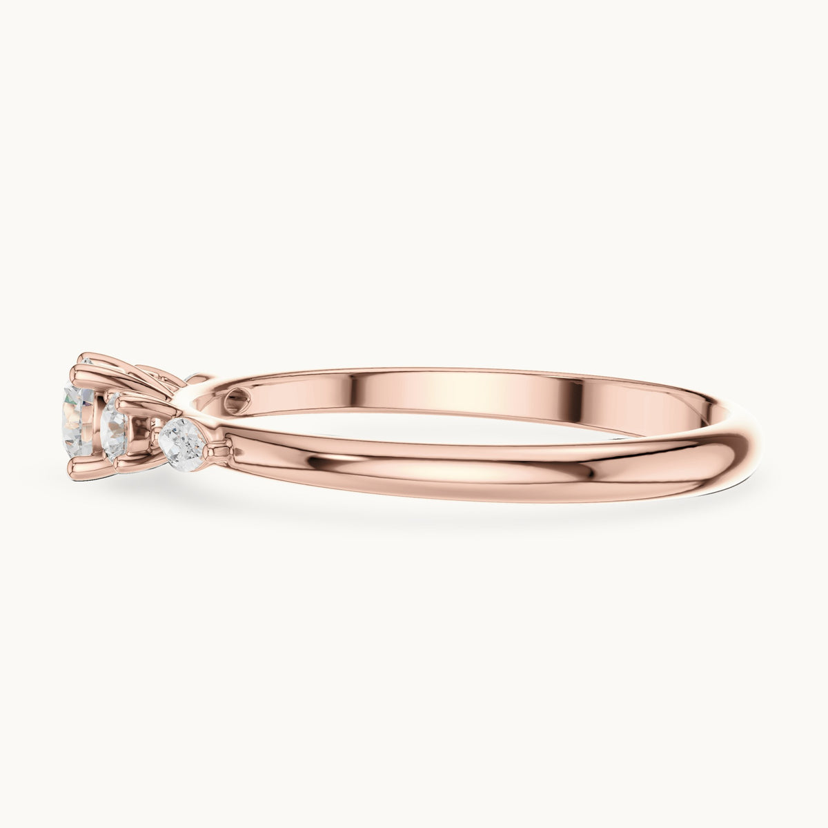 Round and marquise lab-grown diamond three-stone ring with marquise accents in rose gold, 0.299 CT TW, view 3