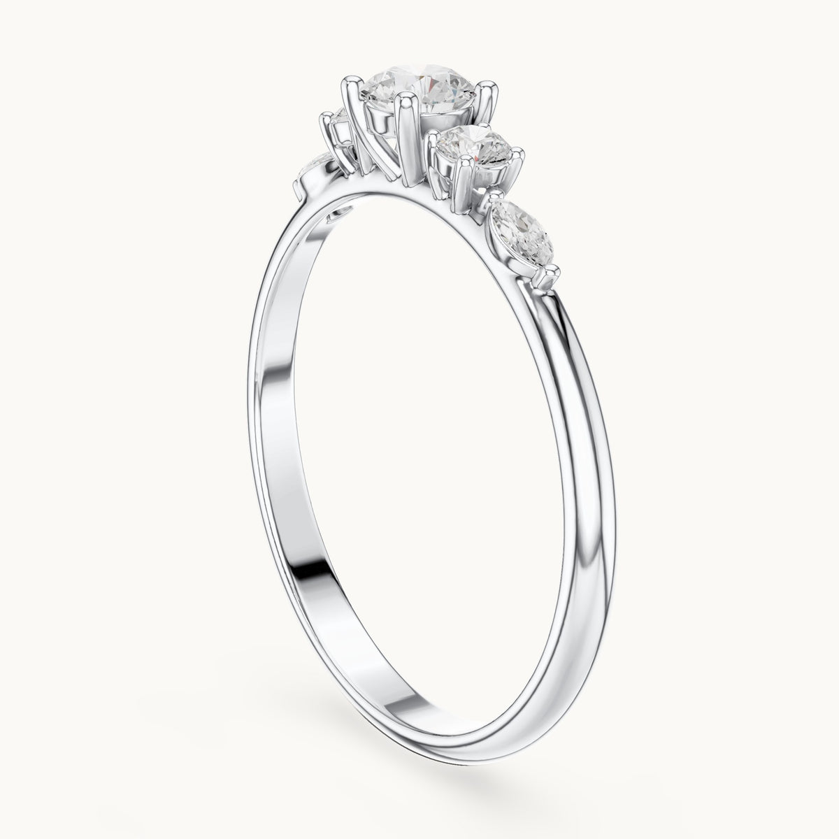 Round and marquise lab-grown diamond three-stone ring with marquise accents in white gold, 0.299 CT TW, view 1