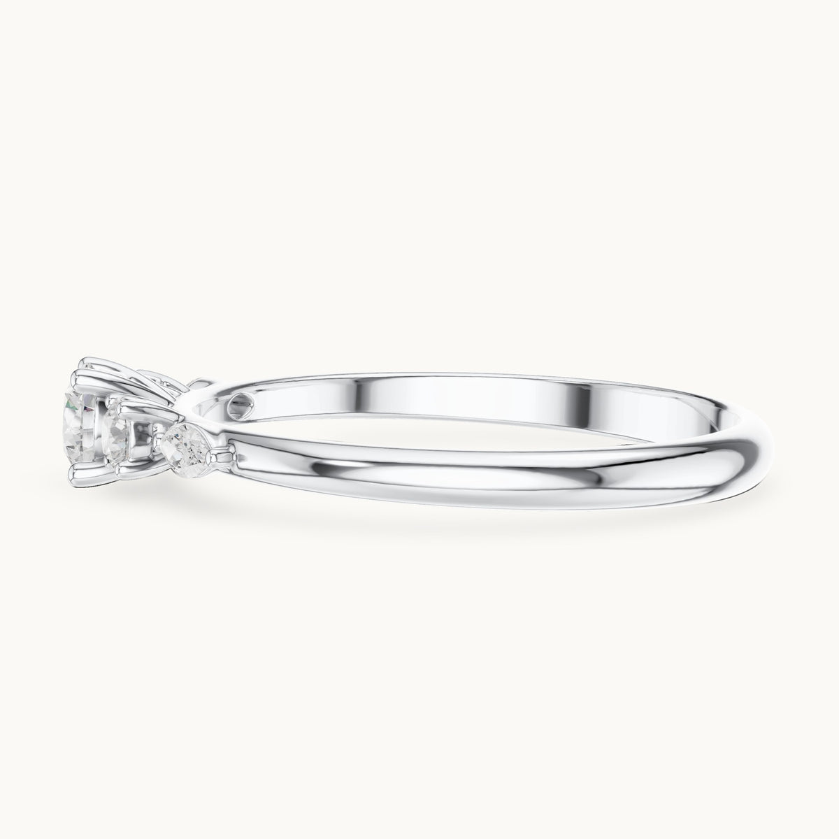 Round and marquise lab-grown diamond three-stone ring with marquise accents in white gold, 0.299 CT TW, view 3