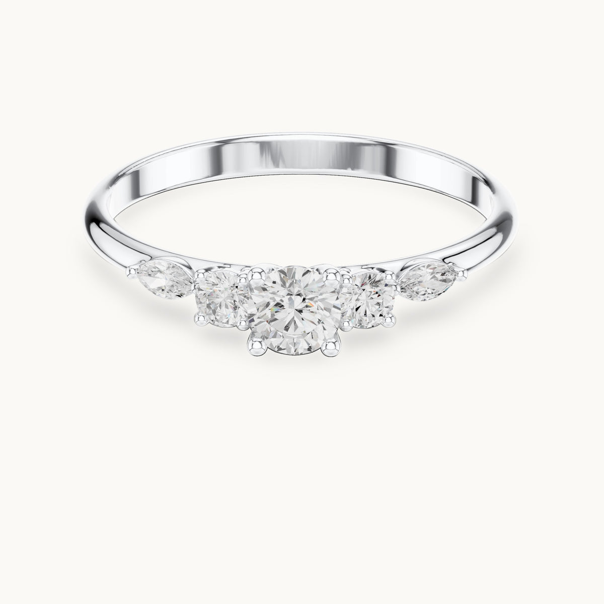 Round and marquise lab-grown diamond three-stone ring with marquise accents in white gold, 0.299 CT TW, view 4