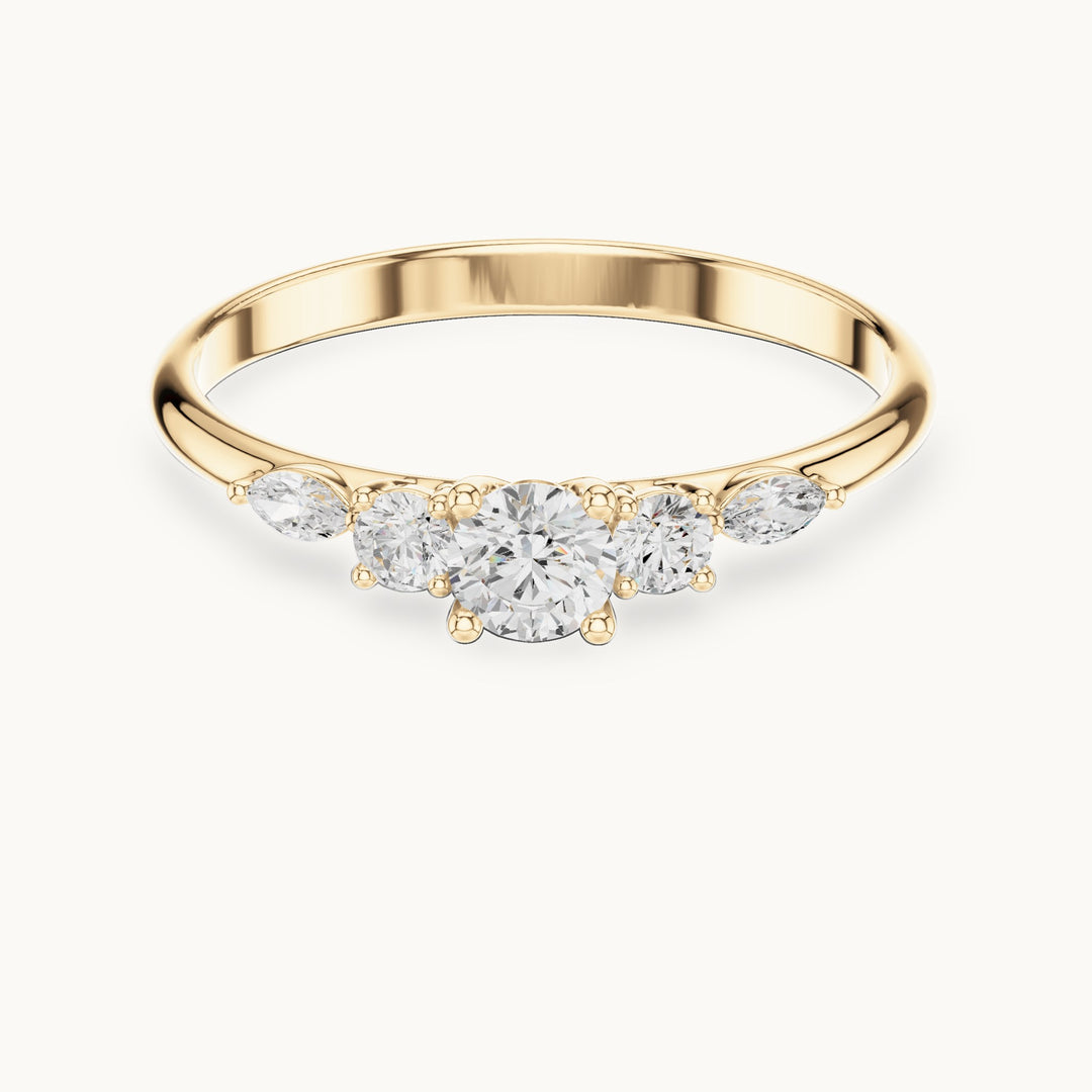 Round and marquise lab-grown diamond three-stone ring with marquise accents in yellow gold, 0.299 CT TW, view 4