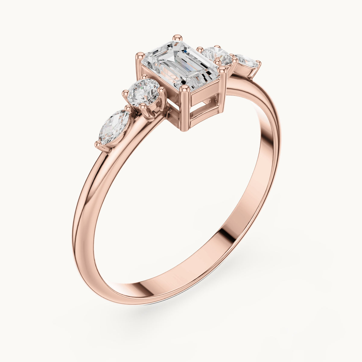 Emerald-cut lab-grown diamond five-stone engagement ring in rose gold, 0.46 CT TW, view 2