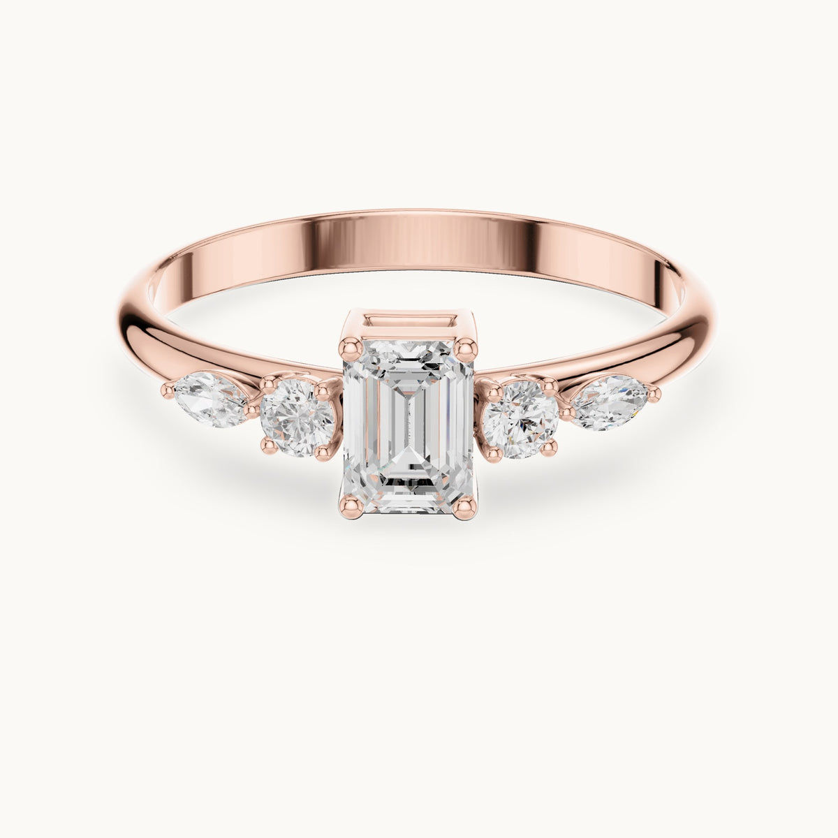 Emerald-cut lab-grown diamond five-stone engagement ring in rose gold, 0.46 CT TW, view 4
