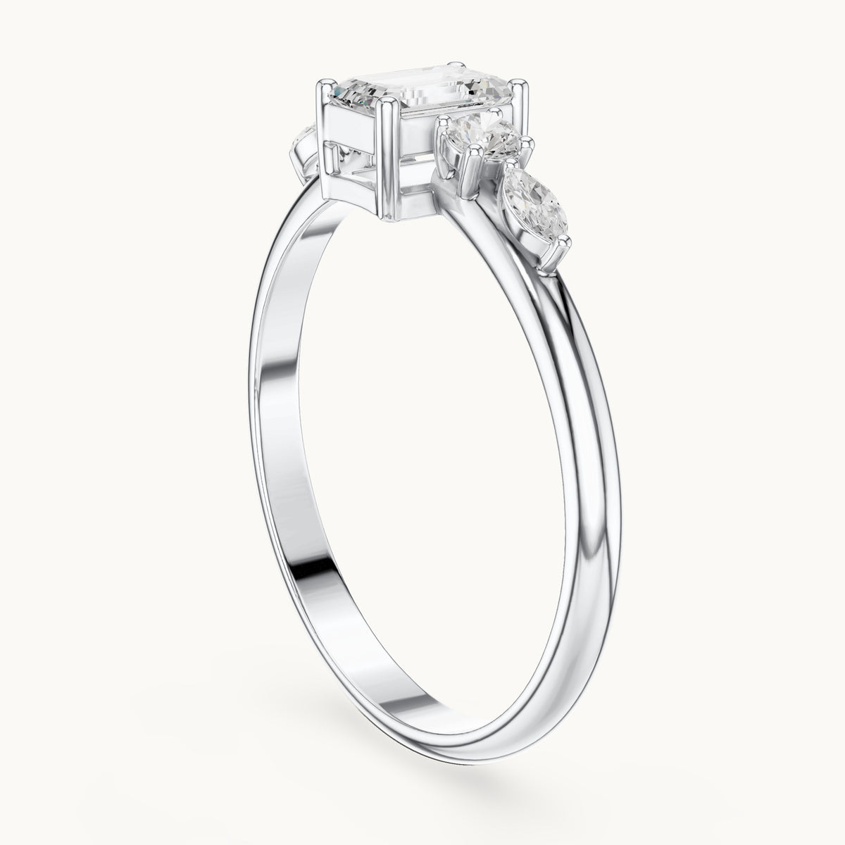 Emerald-cut lab-grown diamond five-stone engagement ring in white gold, 0.46 CT TW, view 1