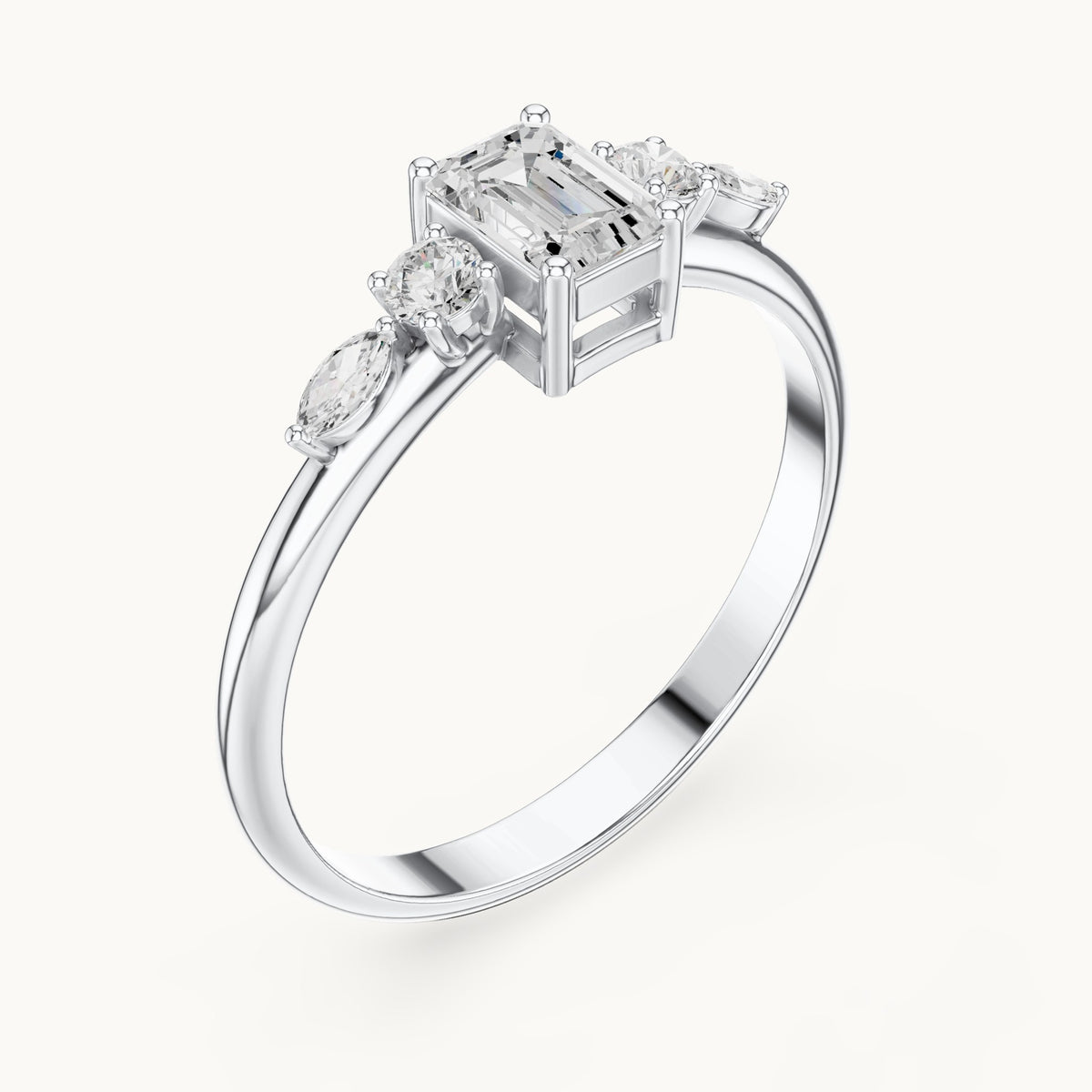 Emerald-cut lab-grown diamond five-stone engagement ring in white gold, 0.46 CT TW, view 2