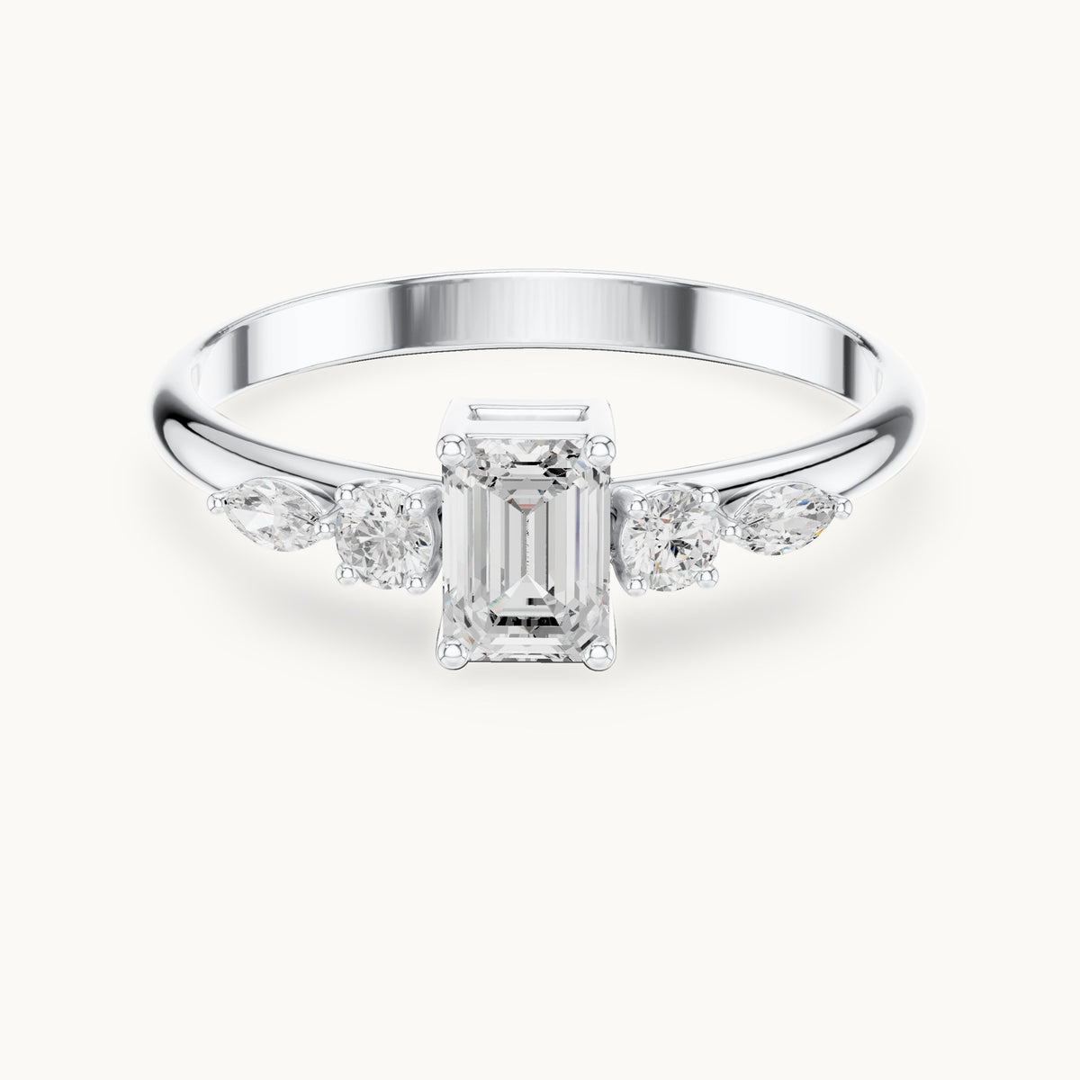 Emerald-cut lab-grown diamond five-stone engagement ring in white gold, 0.46 CT TW, view 4