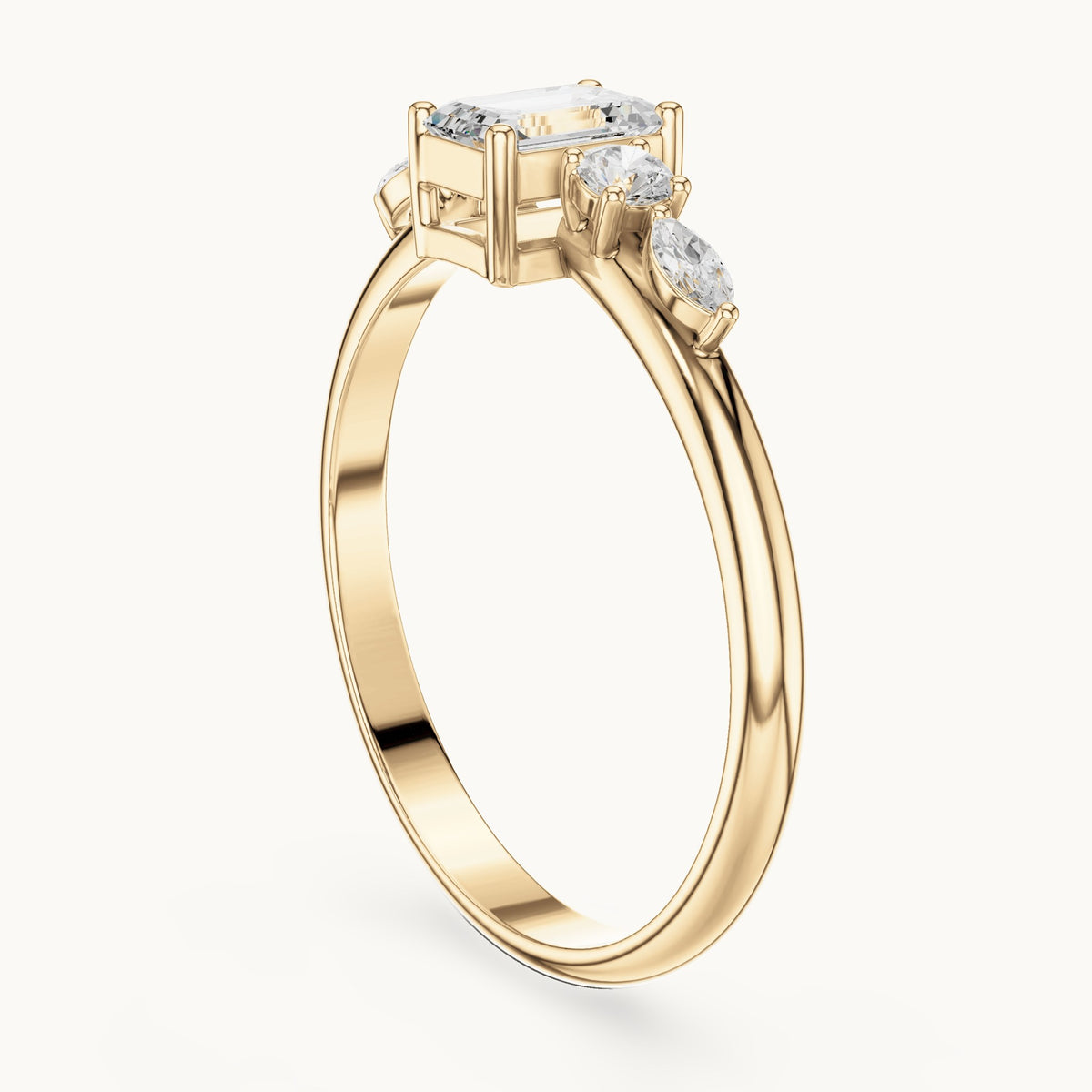 Emerald-cut lab-grown diamond five-stone engagement ring in yellow gold, 0.46 CT TW, view 1